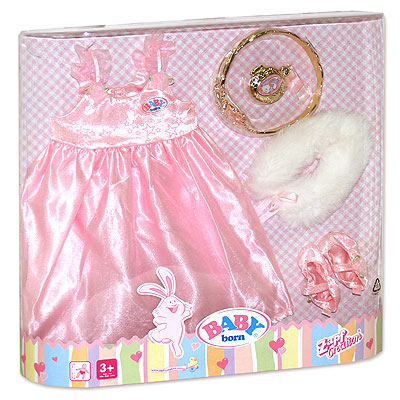 Комплект одежды "Принцесса" для куклы Baby Born, цвет: сиреневый пара тапочек, кулон, меховой воротничок инфо 13209d.