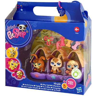 Игровой набор "Littlest Pet Shop: Тройняшки Щенки" щенков, домик, 3 косточки, игрушка инфо 13307d.