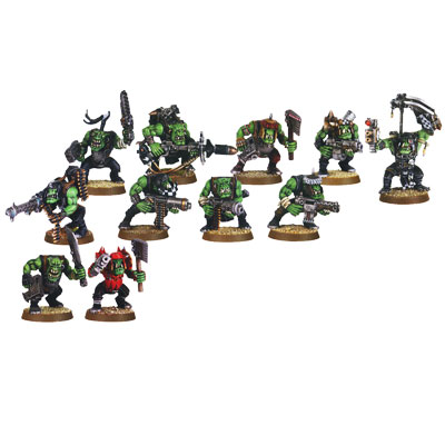 Набор миниатюр "Warhammer 40 000" Орки-бойцы 11 миниатюр, подставки под миниатюры инфо 580e.