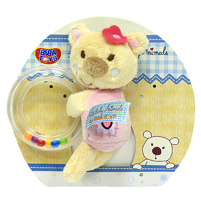 Мягкая игрушка-погремушка "Медвежонок", 15,5 см, цвет: розовый от 0 месяцев Изготовитель: Китай инфо 990e.
