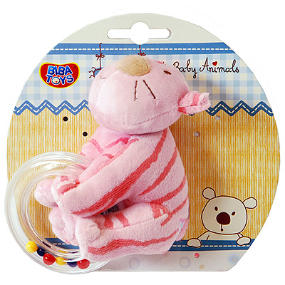 Мягкая игрушка-погремушка "Котенок", цвет: розовый, 12 см 12 см Материал: текстиль, пластик инфо 995e.