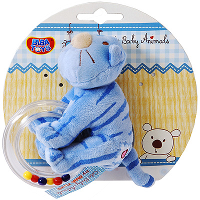 Мягкая игрушка-погремушка "Котенок", цвет: голубой, 15 см 15 см Материал: текстиль, пластик инфо 996e.