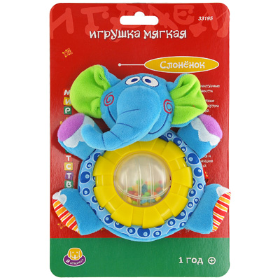 Мягкая игрушка-погремушка "Слоненок" Материал: текстиль, пластик Изготовитель: Китай инфо 1018e.